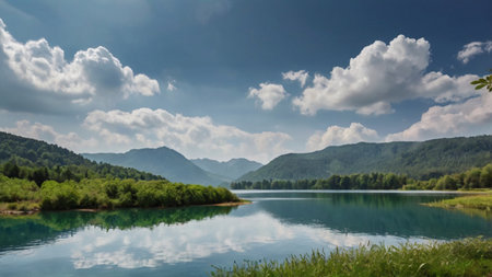 Landscape with a mountain lake in the Carpathians, Ukraine