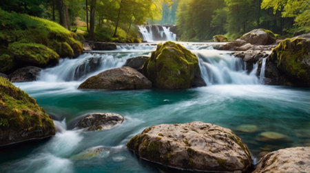 Beautiful waterfall in the forest. Long exposure. Soft focus.