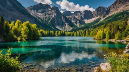 Beautiful alpine lake in Dolomites mountains, Italy.