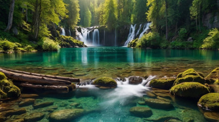 Waterfall in the forest. Waterfall in the forest. Beautiful nature landscape