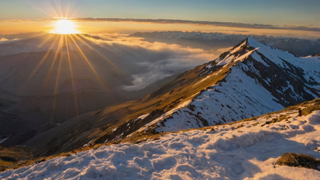 Mountain landscape. Sunrise in the mountains. Caucasus, Russia.