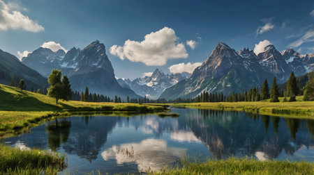 Fantastic panoramic view of the mountain rangeの写真素材