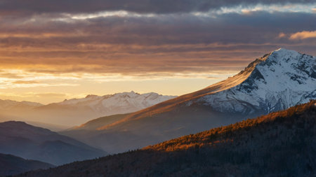 Sunset in the mountains. Sunrise in the mountains. Mountain landscape