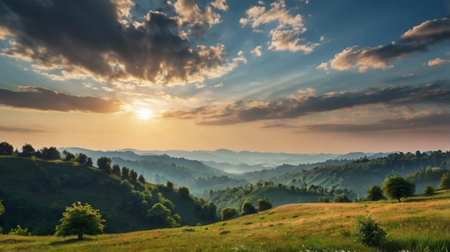 Sunset in the mountains. Beautiful summer landscape. Carpathians, Ukraine.