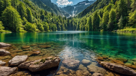 Beautiful mountain lake with clear turquoise water in the Alps