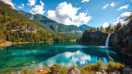 Beautiful view of turquoise alpine lake in the mountains