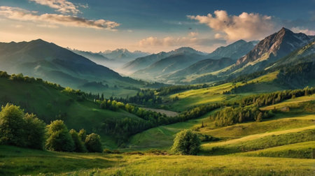 Mountain landscape in the Carpathian Mountains. Ukraine, Europe.の写真素材