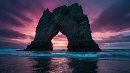 Dramatic sunset over the rock formation