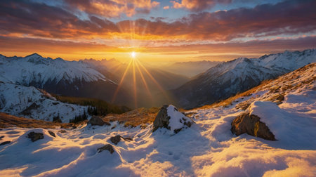 Sunset in the mountains. Beautiful winter landscape. Sunrise in the mountains.