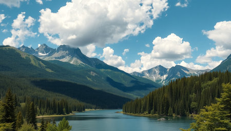 Mountain lake in the Canadian Rockies. Panoramic view.の写真素材