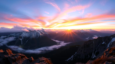 Beautiful sunset in the mountains. Panorama of the mountains.