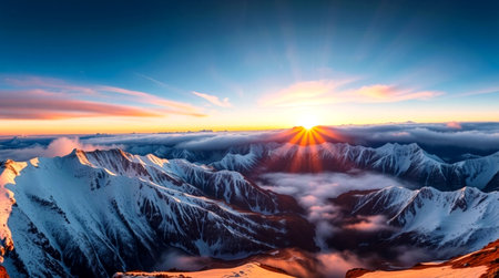 Sunset in the mountains. Panoramic view.