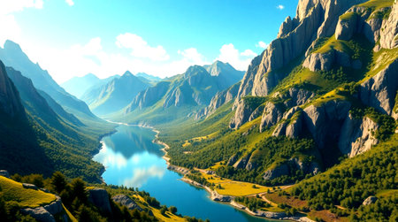 Beautiful mountain lake in the mountains. Landscape in the summer.