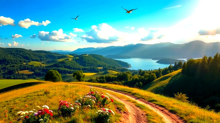 Panoramic view of the lake and mountains. Carpathian, Ukraine
