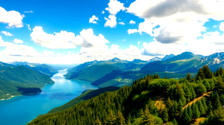 panoramic view of the lake and mountains in the alps