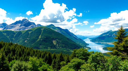 Panoramic view of the lake and mountains in Alps, Switzerland