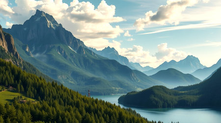 Beautiful panoramic view of the lake in the mountains.