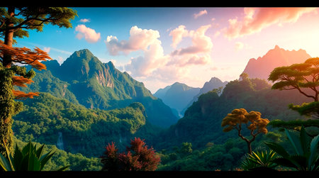 Landscape panorama of mountain scenery. Panoramic view.