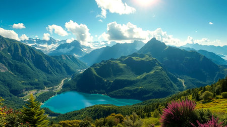 panoramic view of the lake in the mountains. beautiful alpine landscape