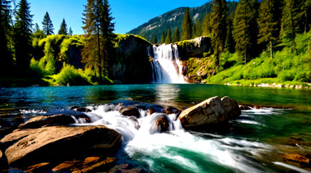 waterfall in the mountains. beautiful summer landscape. long exposure.