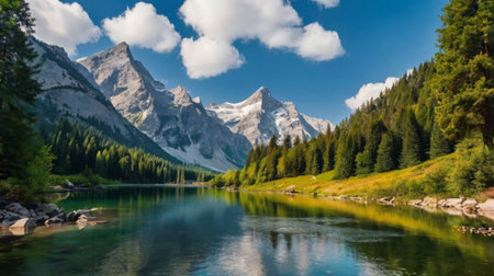 Panoramic view of the Lake Misurina, Dolomites, Italy