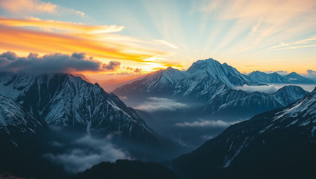 Beautiful sunrise in Himalayas, Annapurna Circuit Trek, Nepal