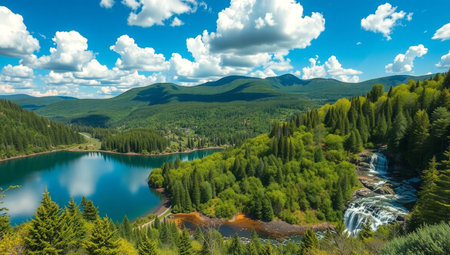 Panoramic view of the mountain lake