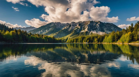 Panoramic view of the alpine lake Eibsee in Bavaria, Germany