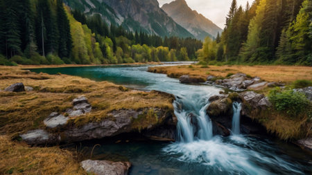 Beautiful mountain river. Long exposure