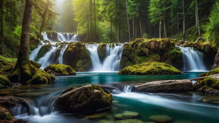 Beautiful waterfall in the forest. Waterfall in the mountains.