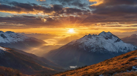 Panoramic view of the Swiss Alps at sunset, Switzerland.