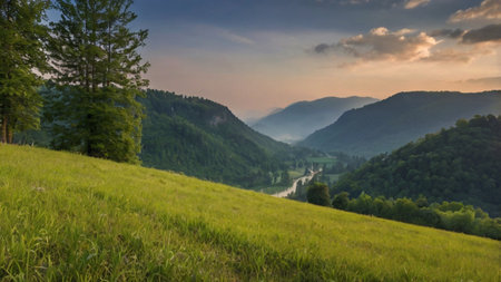 Panoramic view of the valley in the Carpathian Mountains