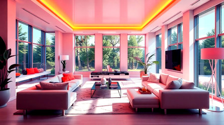 Modern bright interiors. 3d rendered computer generated graphic design.