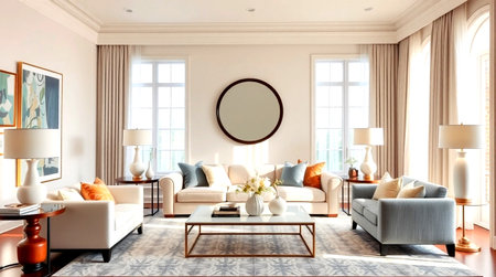 Living room interior design. 3D render. 3D illustration.
