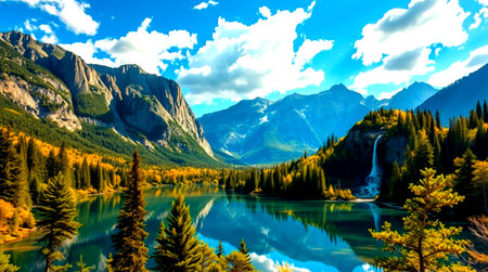 Beautiful alpine lake in the mountains. Autumn landscape. Mountain lake.