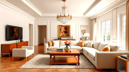 Luxury living room in classic style. 3D rendering.