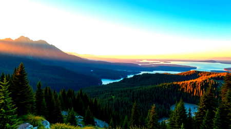 Sunset over the lake in the mountains, Carpathians, Ukraine