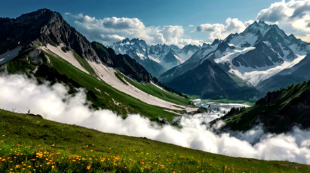 Panoramic view of the mountains in summer.