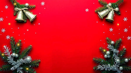 Christmas and New Year background. Festive decoration on red background.