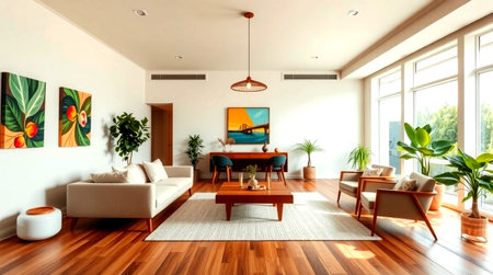 Modern bright interiors. 3d rendered illustration . Living roomの写真素材