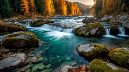 Beautiful mountain river in the autumn forest. Carpathians, Ukraine