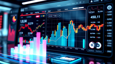 3D rendering of stock market or forex trading graph and candlestick chart suitable for financial...
