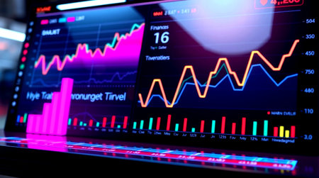 financial chart on monitor, stock market data on LED display, business concept