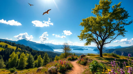 Panoramic view of the lake in the Ukrainian Carpathians