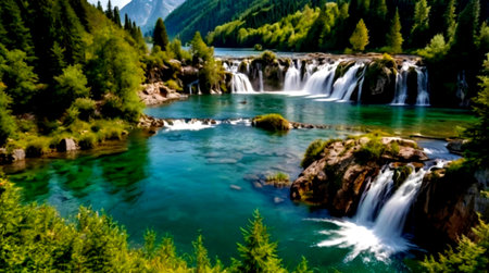 waterfall in the mountains of the Altai Republic, Russia.