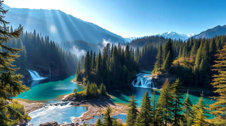 Beautiful view of turquoise emerald water of mountain lake.