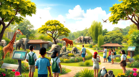 Tourists visit zoo in Kanchanaburi, Thailand.の写真素材