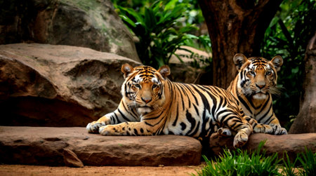 Tiger lying on the rock in the zoo,Thailand.