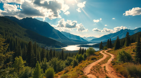 Mountains and lake in the Canadian Rockies, Alberta, Canada.