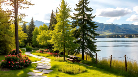 Beautiful lake in the mountains. Landscape with mountain lake.の写真素材